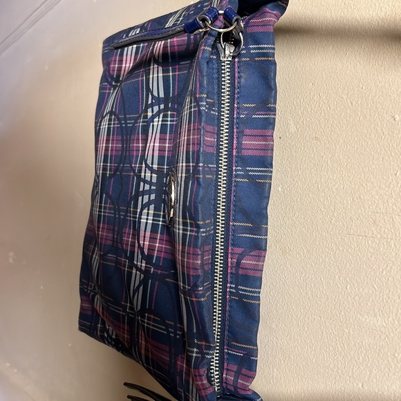 COACH 20003 Signature Navy Pink Multi Nylon Patent Leather Shoulder Bag - Picture 4 of 8